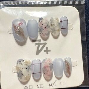 Press On Nails Pastel Blue Floral Design False Nail Set‎